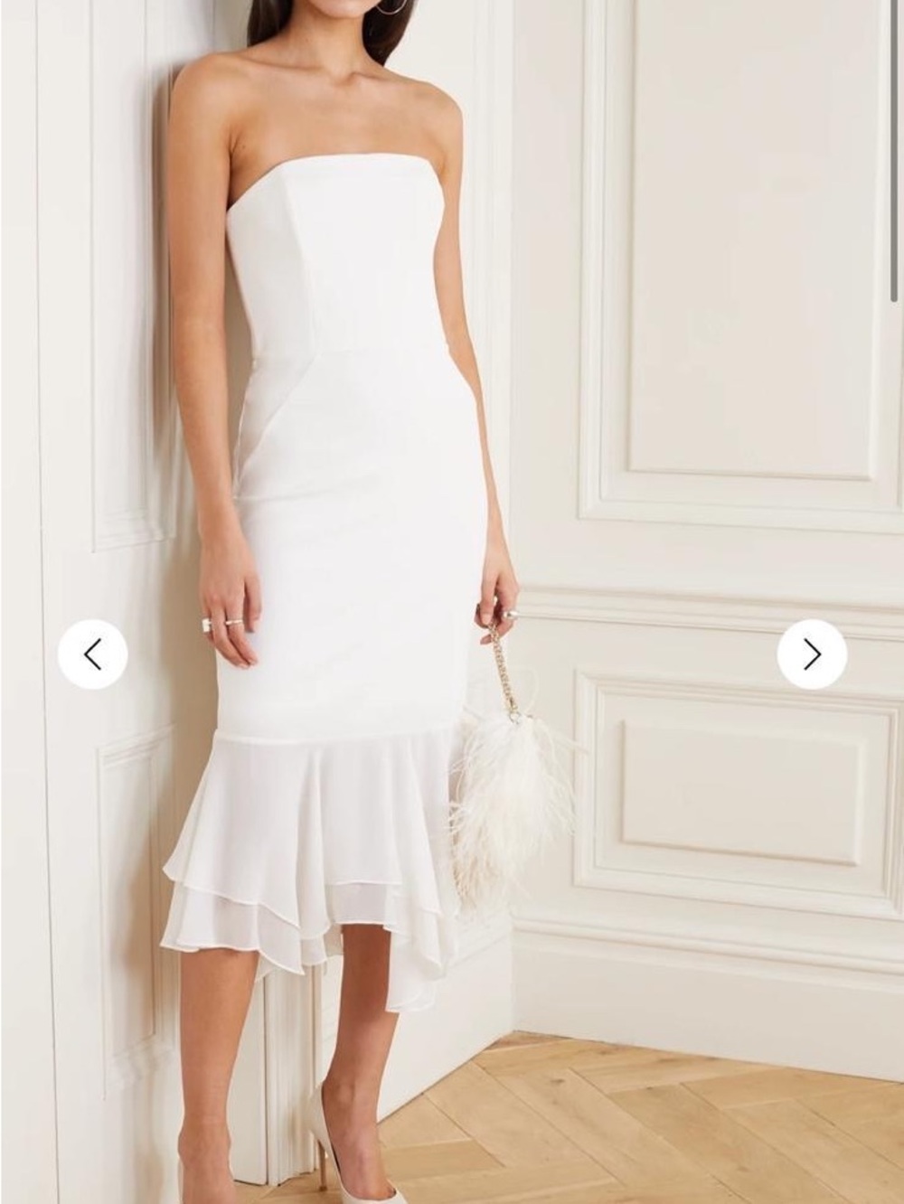 New Halston Exclusive Strapless White Dress with Flounce Hem